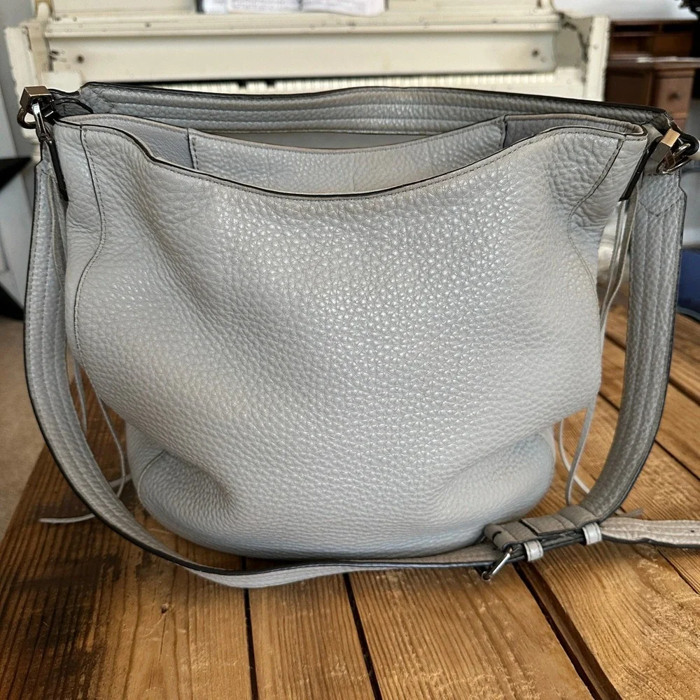 Rebecca Minkoff Light Grey Pebbled Leather‎ Whipstitch Chain Hobo Crossbody Bag